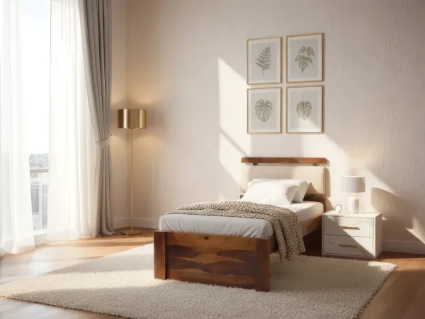 Belle Solid Wood Single Bed with 4 Inches Mattress